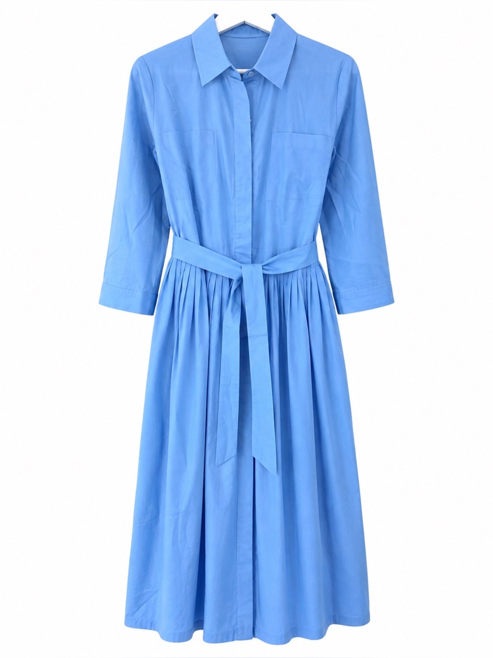 Luisa Spagnoli Italy Blue Belted Midi Shirt Dress Size 44